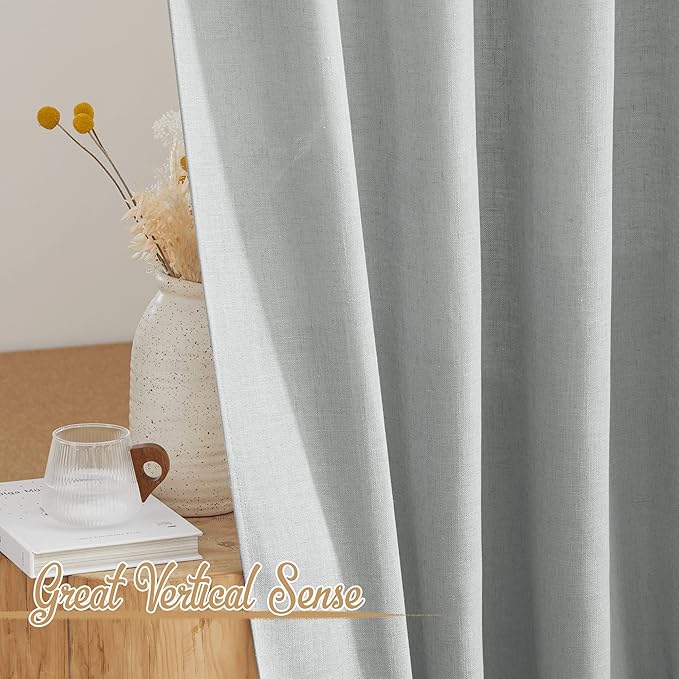 NICETOWN Linen Light Gray Curtains for Living Room, Rod Pocket & Back Tab Top Flax Linen Blend Semi Sheer Eclectic Drapes Privacy with Light Filtering for Kids Room, W52 x L84, 2 Pieces