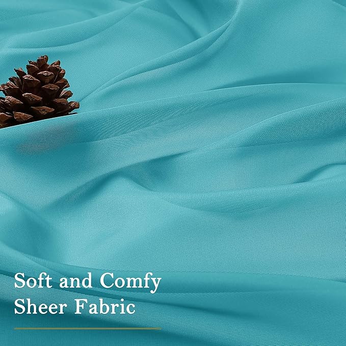 Lecloud Turquoise Sheer Curtains 63 Inch Length 2 Panels, Voile Light Filtering Living Room Curtains for Bedroom, Rod Pockets Solid Soft Drapes for Bathroom Home Office, Each Panel 59" W x 63" L