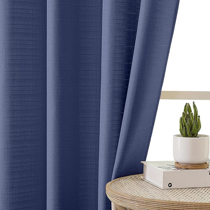 Chyhomenyc Blue Valance for Windows, Light Filtering Faux Linen Textured Small Kitchen Window Curtain, Rod Pocket Short Valance for Bathroom Laundry Basement, 60Wx14L inch, 1 Piece