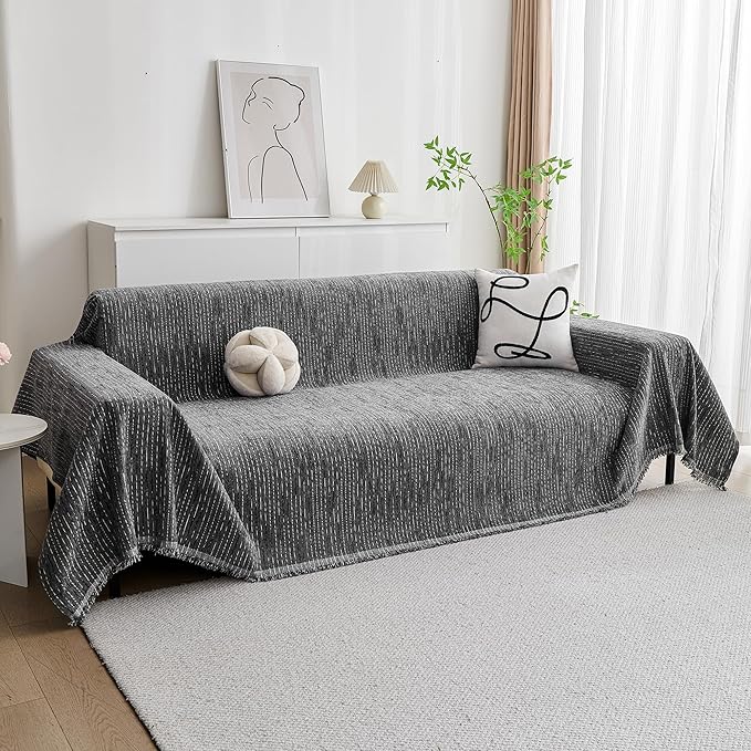 MYSKY HOME Couch Covers for Sofa, Dog Couch Cover Protector, Dark Grey Lines Sofa Covers for Sectional L Shape, Pets Couch Throw Cover Washable Durable Large Couch Cover for Dogs, Cats, 91"X150"