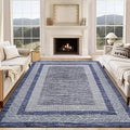 GarveeHome 10x13 Large Washable Geometric Area Rug Non Slip Non Shedding Floor Carpet, Modern Bordered Distressed Navy Blue Indoor Printed Rug for Living Room, Bedroom, Office