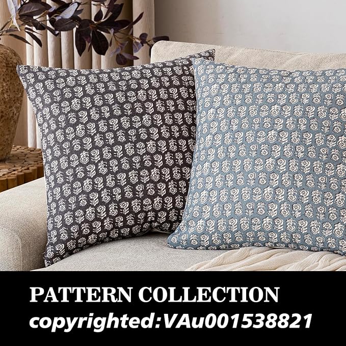 Foindtower Set of 2 Decorative Neutral Floral Print Throw Pillow Covers Vintage Accent Farmhouse Cushion Covers Boho Home Decor for Sofa Couch Chair Bedroom Living Room,22×22 Inch,Black