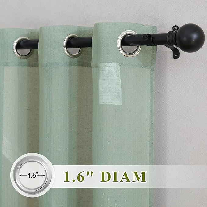 NICETOWN Linen Sheer Curtains Flax Textured for Living Room, Grommet Semi Sheer Vertical Drapes Privacy with Light Filter for Home Office/Farm House, W36 x L84, Olive Green, 1 Pair