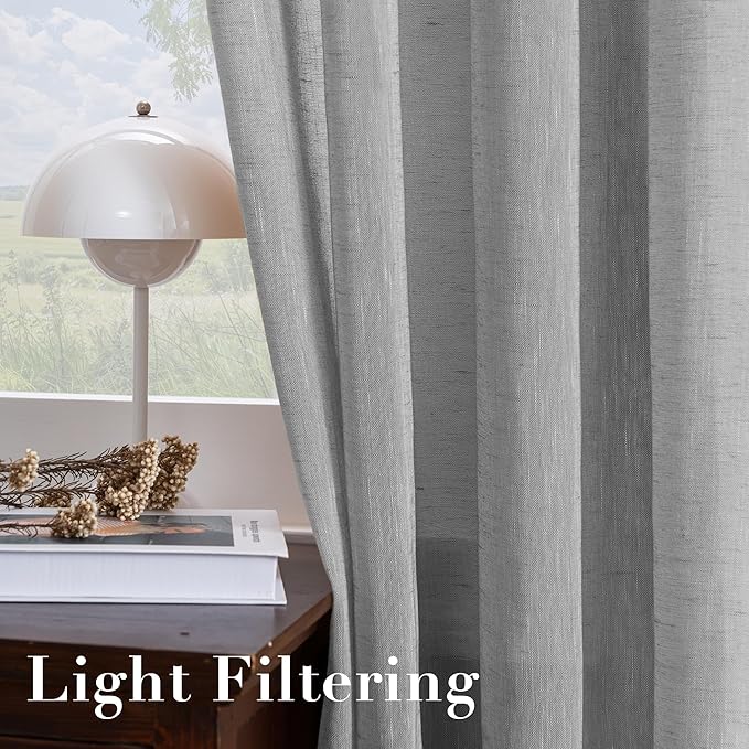H.VERSAILTEX Linen Curtains Nickel Grommet Natural Linen Semi-Sheer Curtains 2 Panels Privacy Added Premium Soft Rich Material Drapes for Bedroom/Living Room - 52x54 - Inch - Dove