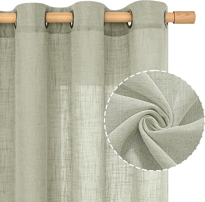 LAMIT 45 Inch Length Linen Curtains for Small Windows, Bronze Grommet Linen Textured Drapes Light Filtering Privacy Panels for Bedroom/Living Room, Sage Grey, 2 Panels Set, 34 x 45 Inch