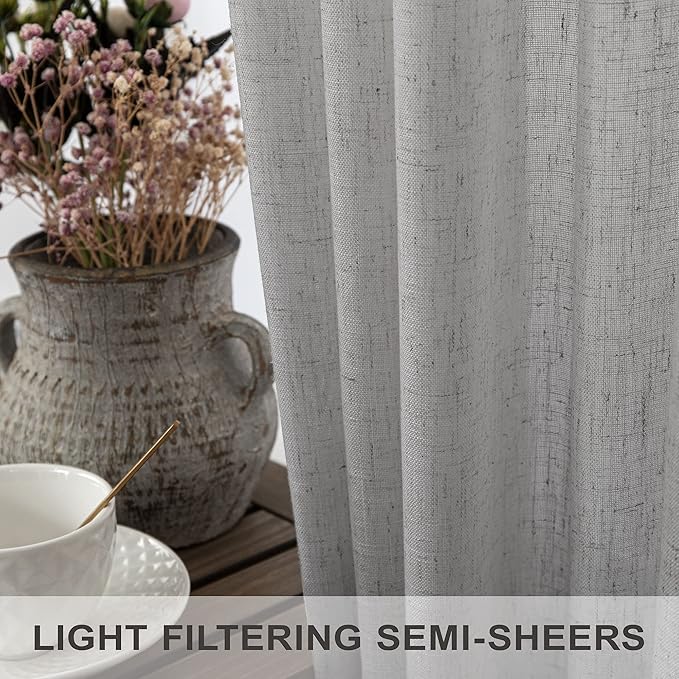 Gray Curtains 54 Inch Length for Boys Bedroom 2 Panels Pocket Back Tab Linen Sheer Subtle Woven Cotton Textured Light Reducing Grey Short Curtains for Childrens Room Playroom Bathroom 52 x 54 Long