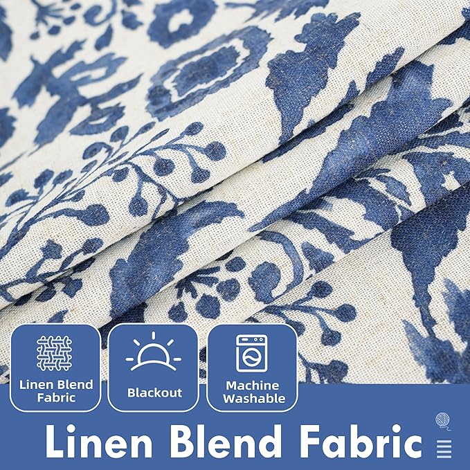 DriftAway Julia Watercolor Blooming Flower Floral Lined Thermal Insulated Window Curtain Valance Rod Pocket 52 Inch by 14 Inch Plus 1.75 Inch Header Linen Blend Navy 1 Pack
