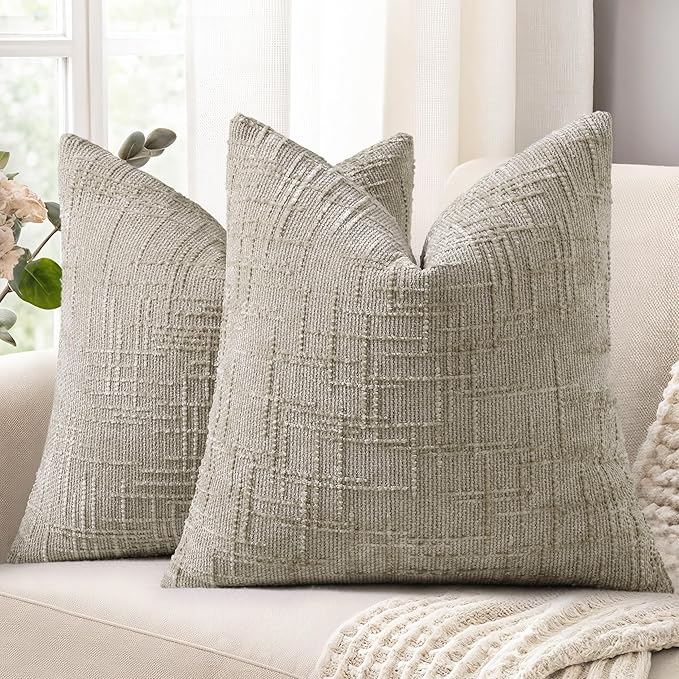 decorUhome Light Brown Chenille Euro Sham Throw Pillow Covers 24x24 Set of 2 Textured Soft Cozy Slubby Couch Pillow Covers Modern Farmhouse Boho Decorative Pillow Cases for Bed Sofa Living Room
