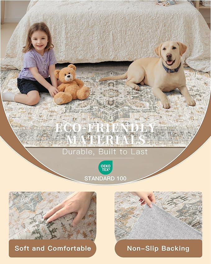 Madane Hallway Runner Rug - 2x5 Rug Runner Washable Runner Rugs Non-Slip Low-Pile Kitchen Runner Rug Laundry Room Rug Throw Carpet for Entrance Bedroom Living Room (2'x5', Light Taupe Brown)
