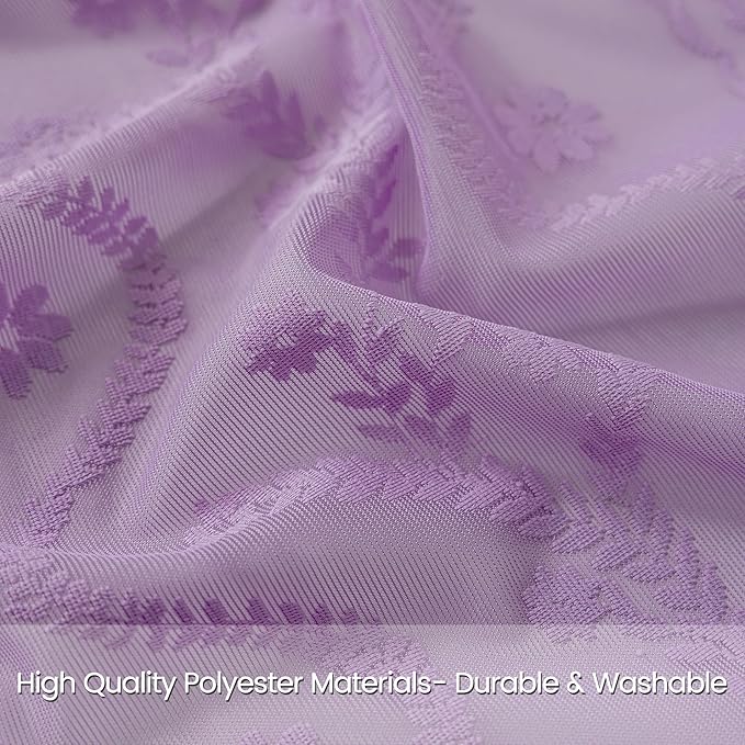 WAZZIO Boho Lace Curtains 84 Inch 2 Panels -Sheer Panel Drape Floral Pattern & Tassel Light Filtering Privacy for Bedroom Dining Living Room,Lilac Girl Women House Decor,Lavender Purple,W52 x 84L