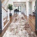 5x12 Runner Rug for Wide Hallway: Long Washable Runners for Entryway Living Room Dining Room - Stain and Water Resistant Rugs with Non-Slip Backing - Soft Low-Pile Carpet Brown Khaki White