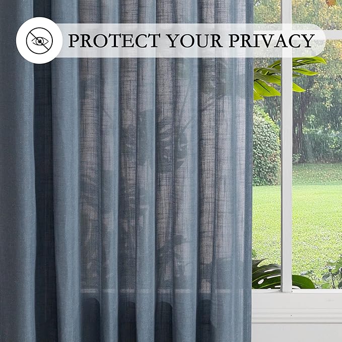 MYSKY HOME Curtains for Living Room 84 Inches Long Semi Sheer Light Filtering Privacy Drapes Linen Look Textured Boho Home Decor, Backdrop Curtain for Parties, 50" x 84", Dusty Blue, 2 Panels