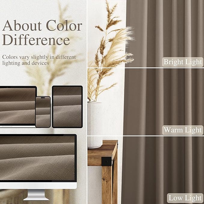 Dark Taupe Flax Linen Curtains 90 Inches Long for Bedroom 2 Panels Back Tab Loop Pocket Privacy Neutral Semi Sheer Curtains Country Rustic Farmhouse Light Filtering Drapes for Living Room 40x90