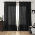 Nanspring Extra Wide 100x96 Inch Linen Curtains for Living Room Divider Light Filtering Semi Sheer Patio Curtains for Sliding Door Black Coastal Decor Sunroom Floor to Ceiling Window Curtain Panel