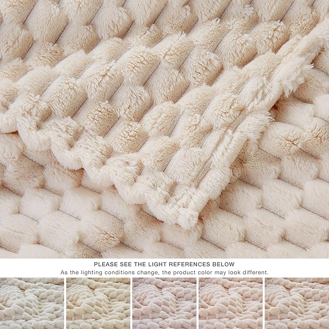 EXQ Home Fleece Blanket Twin Size for Couch or Bed - 3D Imitation Turtle Shell Jacquard Decorative Blankets - Cozy Soft Lightweight Fuzzy Flannel Blanket Suitable for All Seasons(60"×80",Beige)