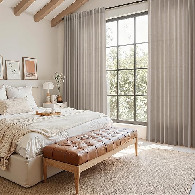 Nanspring Ecru Curtains for Living Room 72 Inches Long Linen Blend Luxury Light Filtering Semi Sheer Curtain Back Tab Rustic Decor Natural Farmhouse Elegant Boho Drapes for Bedroom 52x72, 2 Panels