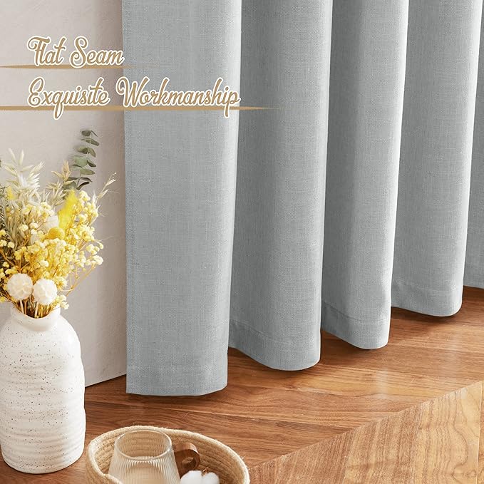 NICETOWN Light Gray Linen Sheer Curtains 108 inches Long, Rod Pocket & Back Tab Flax Linen Weave Semi Sheer Window Treatments Privacy with Light Filtering Drapes for Bedroom, W52 x L108