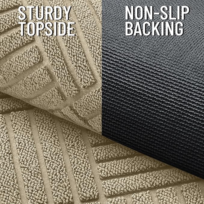 OLANLY Front Door Mat Outside Entrance 59x34, Absorbent, Heavy Duty Sturdy Natural Rubber Doormat Indoor Outdoor, Stain and Fade Resistant, Non-Slip Low Profile Floor Mat for Entryway, Beige Diamond