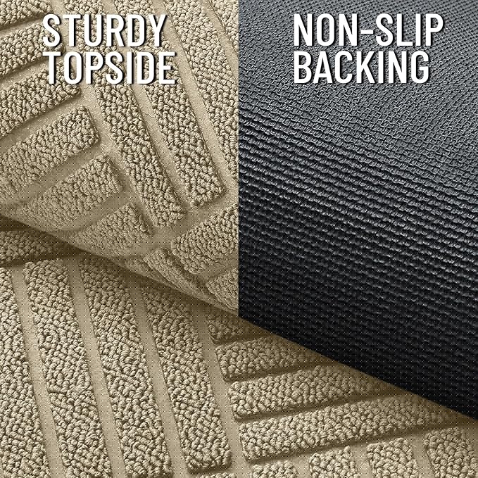OLANLY Front Door Mat Outside Entrance 33x21, Absorbent, Heavy Duty Sturdy Natural Rubber Doormat Indoor Outdoor, Stain and Fade Resistant, Non-Slip Low Profile Floor Mat for Entryway, Beige Diamond
