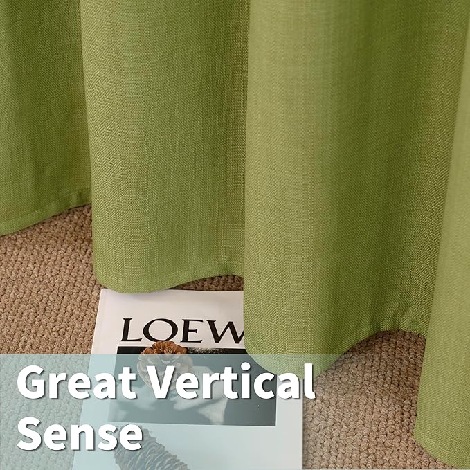 LAMIT Moss Green Linen Curtains 90 Inch Long for Bedroom, Grommet Thick Linen Textured Sheer Curtains Light Filtering Privacy Window Panels for Living Room/French Door, Set of 2, 52 x 90 Inch