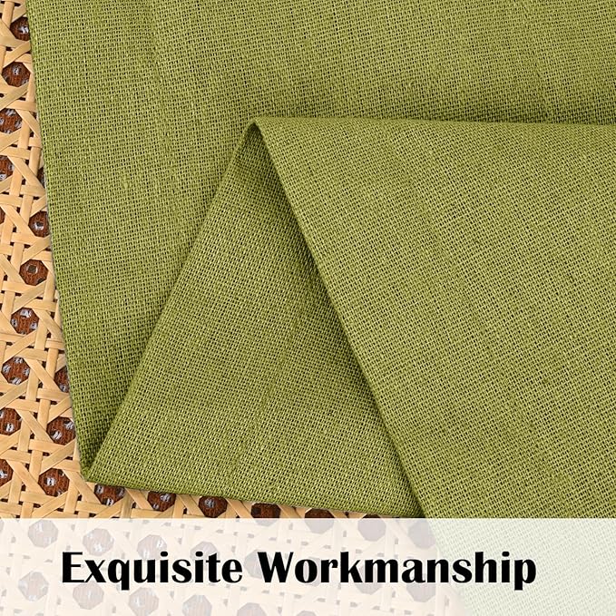 FRAMICS Farmhouse Cotton Linen Curtains for Living Room, Rustic Button Curtains 84 Inch Length 2 Panels, Boho Linen Window Curtain for Bedroom Rod Pocket Drapes, 52 x 84 Inch, Fresh Green and White