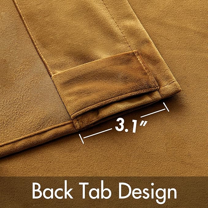 MIULEE Velvet Curtains 90 inches - Luxury Room Darkening Curtains for Bedroom Living Room Thermal Insulated Super Soft Window Drapes Rod Pocket & Back Tab, Gold, W52 x L90 inches, 2 Panels