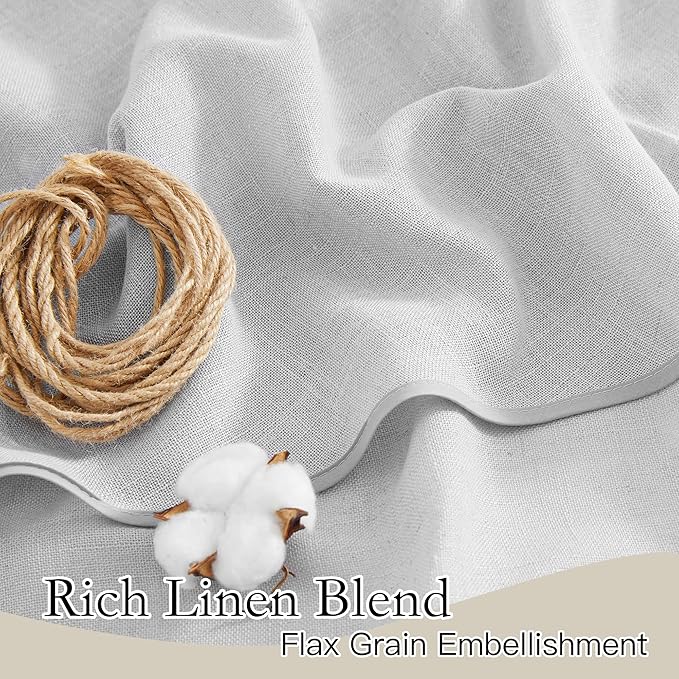 RYB HOME Linen Curtain Tiers for Bedroom Window Treatment, Rod Pocket Valance Set for Bathroom Hazy Sheer for Privacy Protect, Dove Grey, Width 52 in x Length 18 in per Panel, 2 Pcs