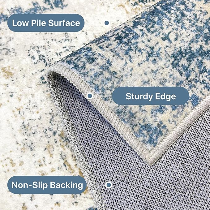 BEIMO Runner Rug for Hallway Kitchen, 2x12 Machine Washable Runners Rug for Entryway, Soft Modern Abstract Throw Rugs, Low Pile Floor Cover with Non Slip Backing, Navy Beige