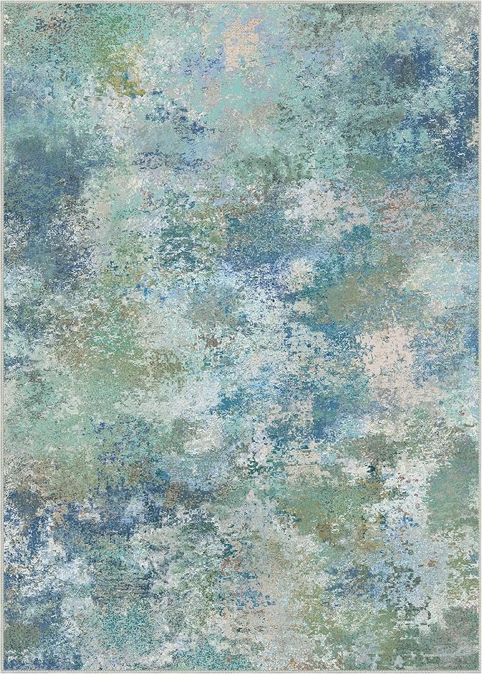 Area Rugs 8x10 for Living Room Bedroom, Modern Abstract Machine Washable Rug, Large Soft Low Pile Floor Carpet with Non Slip Backing for Dining Room, Blue Green