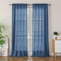 Simplebrand Semi Sheer Dusty Blue Curtains 90 Inches Long 2 Panels, Light Filtering Geometric Jacquard Clip Textured Sheer Curtains for Living Roon，Modern Elegant Window Curtains Drapes，52x90 inch