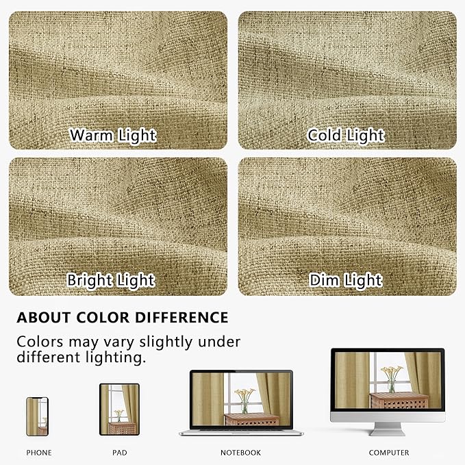OVZME Valance for Windows, Light Filtering Faux Linen Textured Small Kitchen Valances for Windows, Dual Rod Pocket Farmhouse Short Curtain for Bathroom Basement, 52Wx18L inch, 1 Piece, Camel