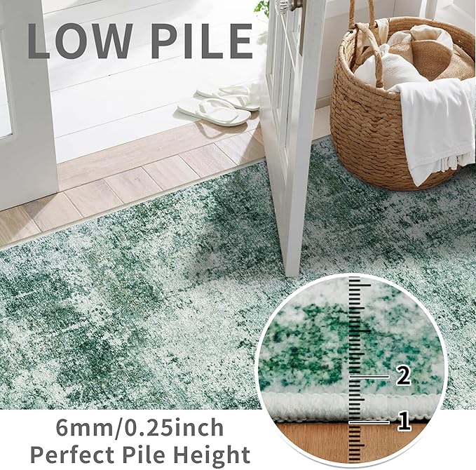 Hallway Runner Rug 2x8 Washable: Entryway Runners Rugs Non Slip Easy-to-Clean - Soft Living Room Bedroom Carpet - Thin Low Pile Printed Floor Mat for Dining Room Green