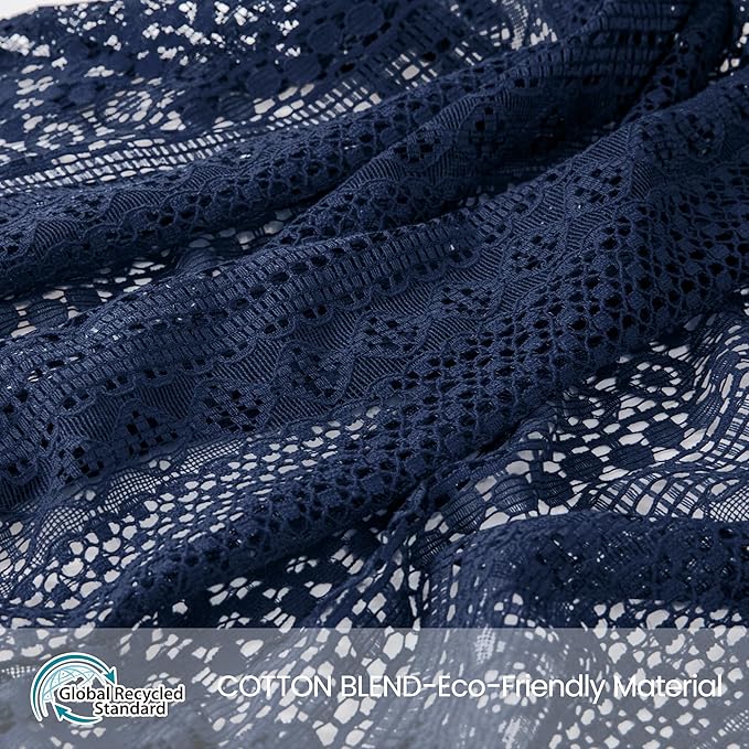 WAZZIO Boho Lace Curtains 84 Inches 2 Panel,Light Filtering Privacy Tassel & Geometry Crochet Semi Sheer Curtain Drapes for Bedroom Living Dining Room,Rod Pocket & Tassel,Navy Blue