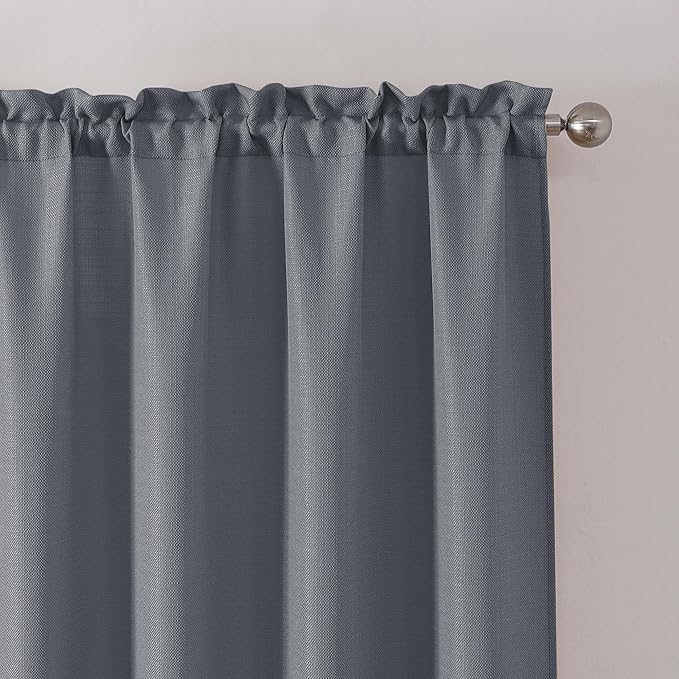 Chyhomenyc Dark Grey Valance for Windows, Light Filtering Faux Linen Decorative Small Window Kitchen Curtain, Rod Pocket Short Cafe Valance for Bathroom Laundry Basement, 60Wx14L inch, 1 Piece