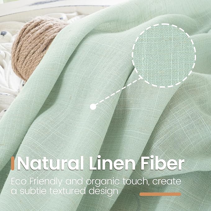 BGment Sage Green Linen Kitchen Curtains 36 Inch Length - Small Drapes Light Filtering for Cafe Bathroom Decorative Lightweight Natural Rustic Rod Pocket, 2 Panels Set, 30 X 36 Inch