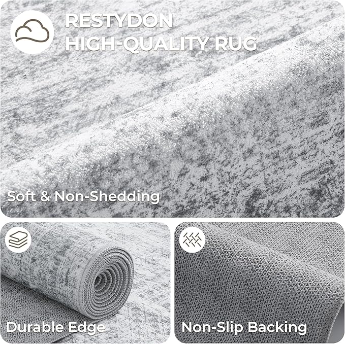 Long Bathroom Rugs Runner - Washable Runner Rugs for Hallway 2x10, Ultra-Thin Soft Kitchen Carpet Runner, Anti Slip Backing Runner Rugs for Entrance, Bedroom, Living Room(2'x10', Grey/Ivory)