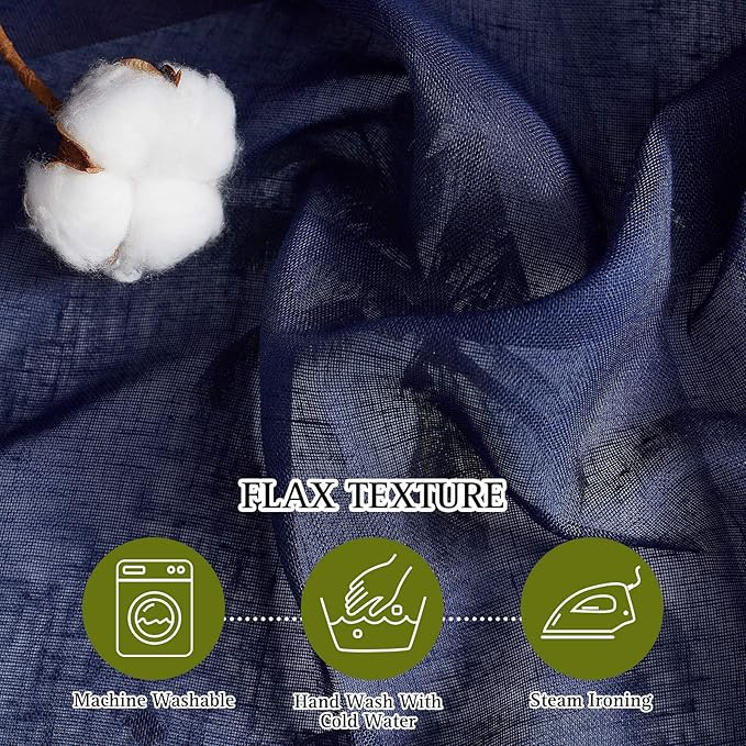 NICETOWN Living Room Curtains 63 inch Length, Grommet Semi Sheer Linen Curtains & Drapes Privacy with Light Filtering for Farmhouse/Bedroom, W36 x L63, Dark Blue, 2 Panels