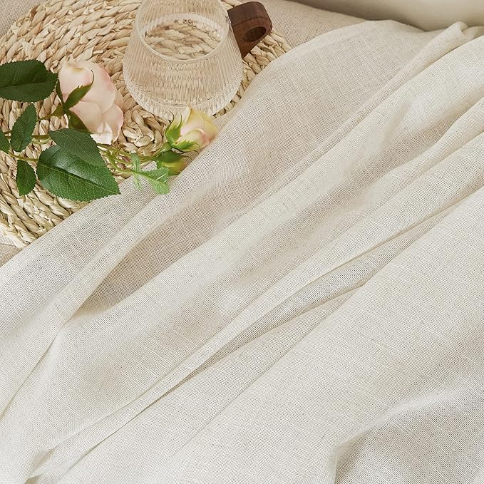 NICETOWN Linen Burlap Bedroom Curtains 63 inches Long, Grommet Semi Sheer Flax Linen Weve Drapes Privacy with Light Filtering Window Treatmentes for Kids Room, W42 x L63, Set of 2