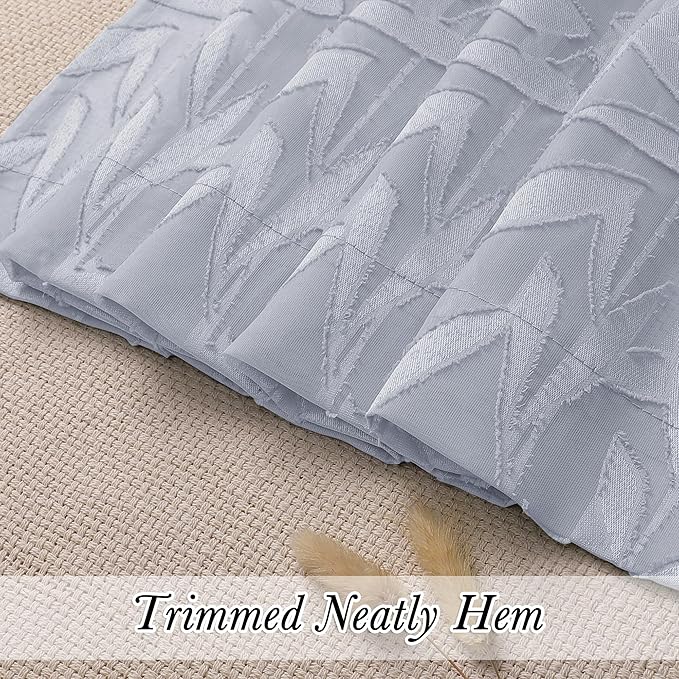 Lecloud Leia Sheer Light Grey Window Curtains for Kitchen 14 Inch Length 2 PCS, Dual Rod Pockets Window Living Room Curtain Valance, Jacquard Clip Textured Leaf Short Bedroom Drapes, 40 W x 14 L