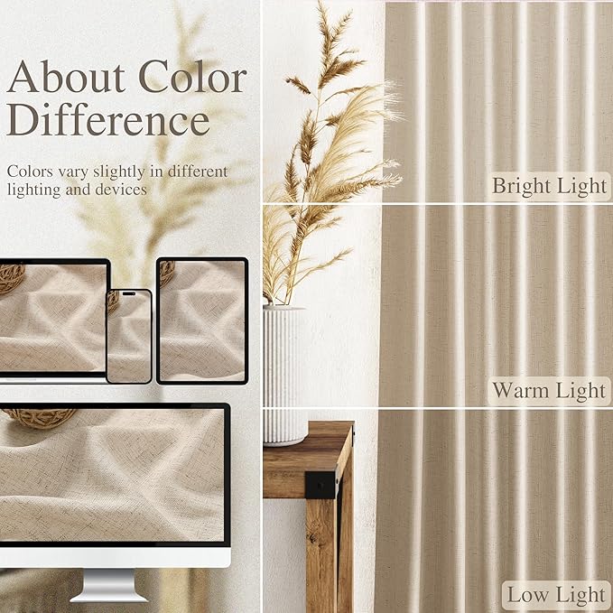 Nanspring Grey Flax Linen Curtains 84 Inch Length 2 Panels Set for Living Room Luxury Light Filtering Mordern Boho Curtain Back Tab and Rod Pocket Privacy Sheer Drapes for Bedroom Office 52x84