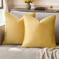 GIGIZAZA Decorative Throw Pillow Covers 16x16,Set of 2 Yellow Square Couch Pillow Covers,Velvet Sofa Boho Cushion Pillows