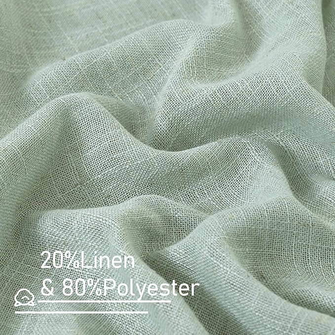 LAMIT Short Kitchen Linen Curtains 24 Inch Length for Small Windows, Semi Sheer Light Filtering Panels Back Tab and Rod Pocket Cafe Drapes for Half Window, Light Sage, 2 Panels, 34 x 24 Inch