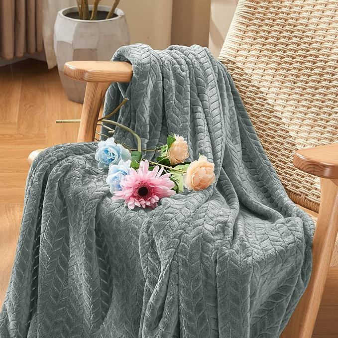 inhand Grey Leaves Pattern Throw Blanket for Couch, Super Soft Flannel Cozy Lightweight Fuzzy Blankets for Women, 50 x 60 Inches