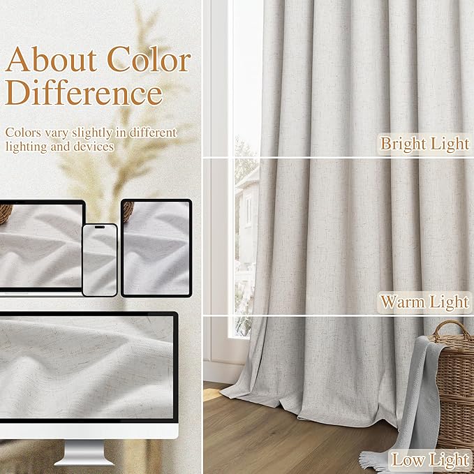 Guken Extra Long 100% Natural Blackout Curtains 144 Inch Length 2 Panels Set Back Tab Thermal Insulated Black Out Tall Windows Drapes 12 FT Length for High Ceiling Living Room, 52" W x 144" L