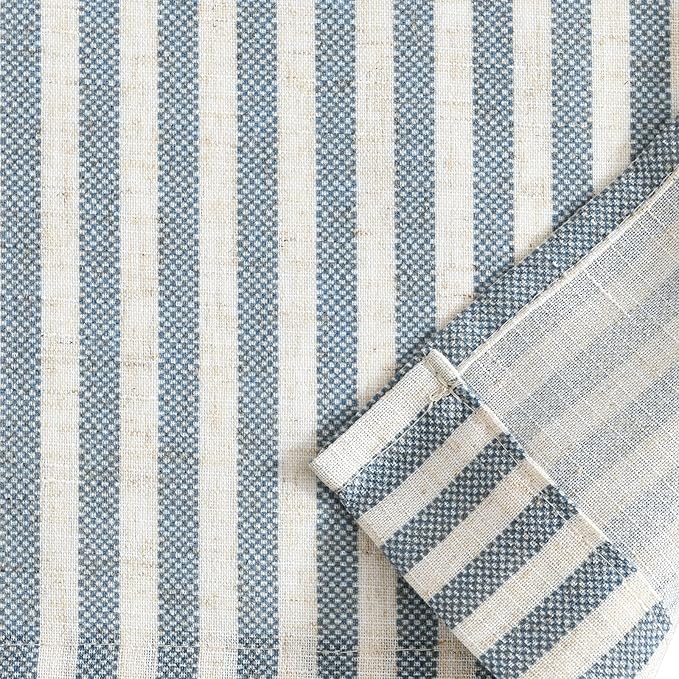 jinchan Tie Up Linen Textured Striped Bow Tie Curtain for Kitchen Bathroom Rod Pocket Pinstripe Valance Window Treatments Ticking Stripe Pull Cord Valance 1 Panel 18 Inch Teal Blue on Linen
