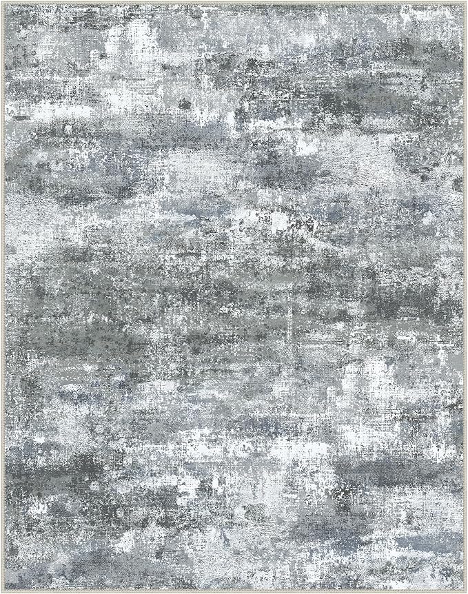 Area Rugs 8x10 for Living Room Bedroom, Modern Abstract Machine Washable Rug, Large Soft Low Pile Floor Carpet with Non Slip Backing for Dining Room, Silver Grey