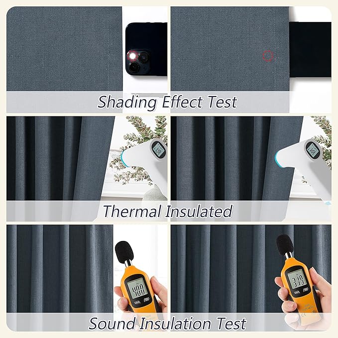 Guken Vintage Blue 100% Blackout Linen Curtains 84 Inch Length 2 Panels Set for Living Room Bedroom Back Tab/Rod Pocket Thermal Insulated Black Out Drapes Room Darkening Window Curtains