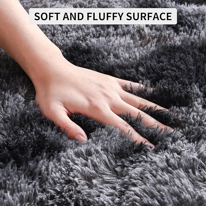 Tepook Fluffy Large Rugs for Living Room, Area Rug 6x9 Carpet for Bedroom, Modern Shaggy Rug for Kids Boys Girls, Plush Indoor Nursery Home Decor Rug with Non-Slip Bottom, Tie-dye Dark Grey