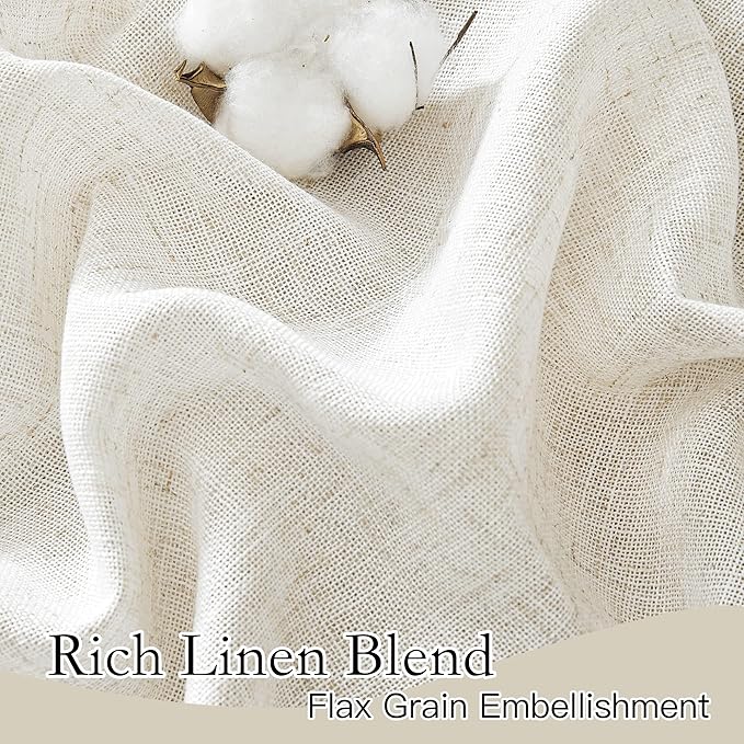 RYB HOME 108 inch Curtains - Flax Linen Blend Semi Sheer Light Glare Filtering Extra Long Drapes for Living Room Dining Doorway Farmhouse Office Sunroom, Linen, Wide 52" by Long 108", 2 Panels