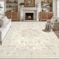 8x10 Area Rugs for Living Room: Vintage Boho Neutral Washable Rug Indoor Soft Large Area Rug Carpet for Bedroom Nursery Farmhouse Dining Room Office Floor Non-Slip Low Pile Under Table Rug Beige White